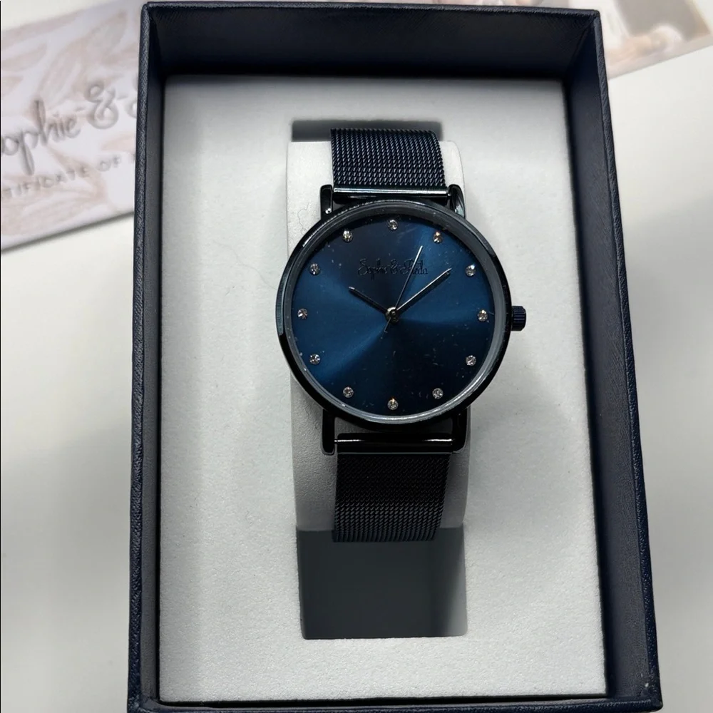 NWOT Sophie & Freda Women's Blue Watch with Swarovski Crystals